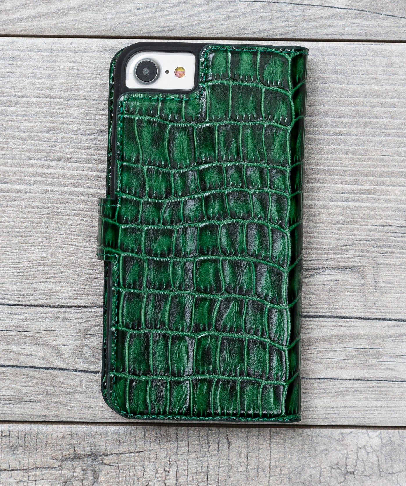Green Croco Pattern Magnetic Genuine Leather Wallet Case for iPhone 7/8
