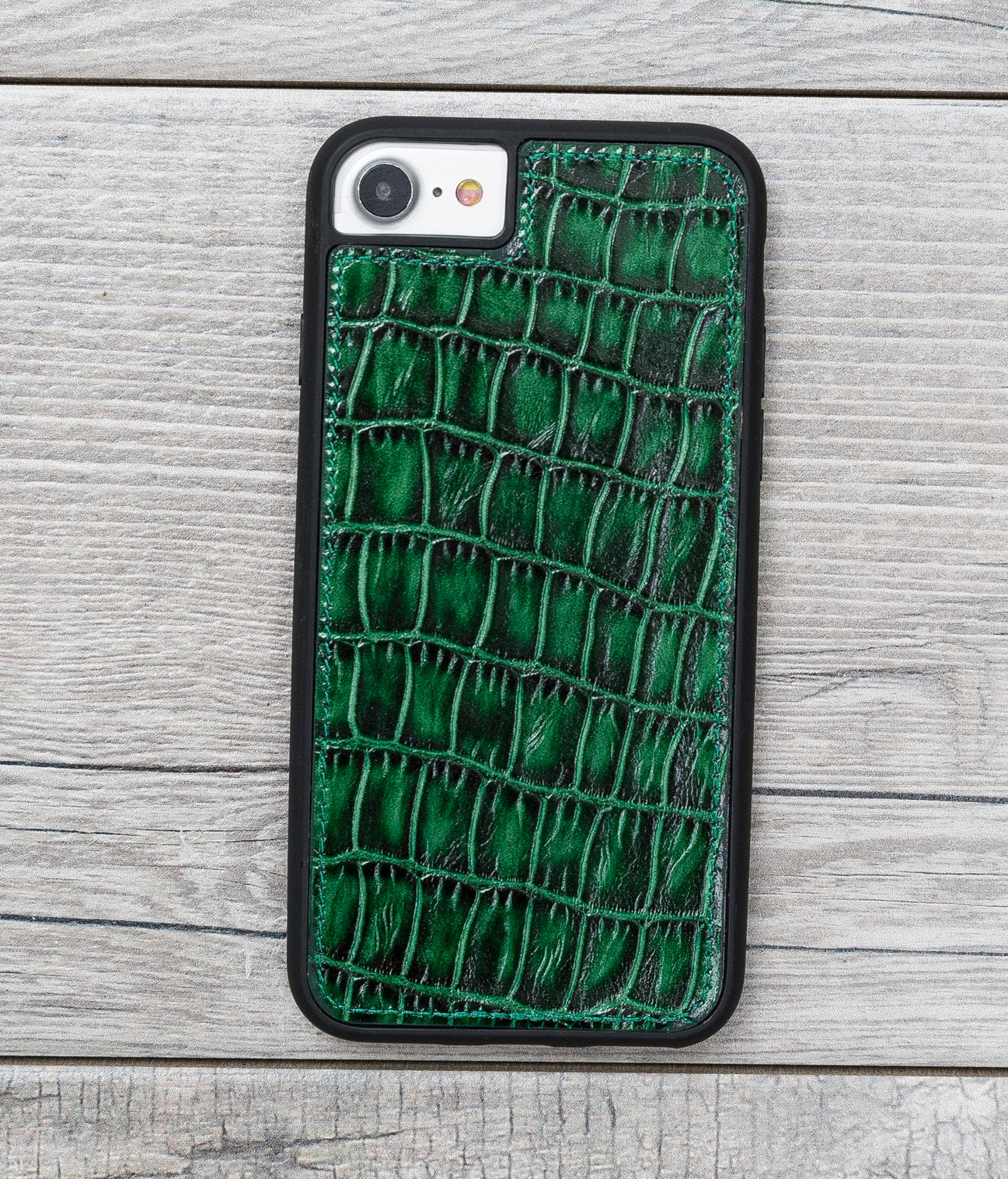 Green Croco Pattern Magnetic Genuine Leather Wallet Case for iPhone 7/8