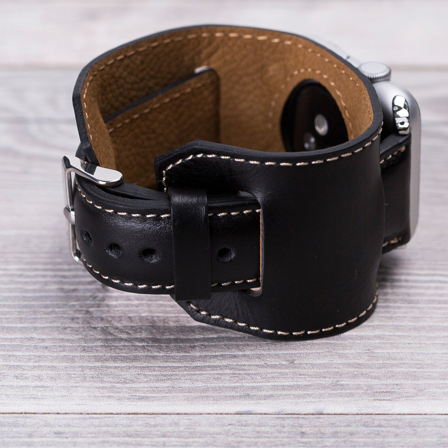 Genuine Leather Black Cuff for Apple Watch