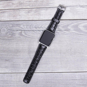 Croco Pattern Black Leather Band for Apple Watch