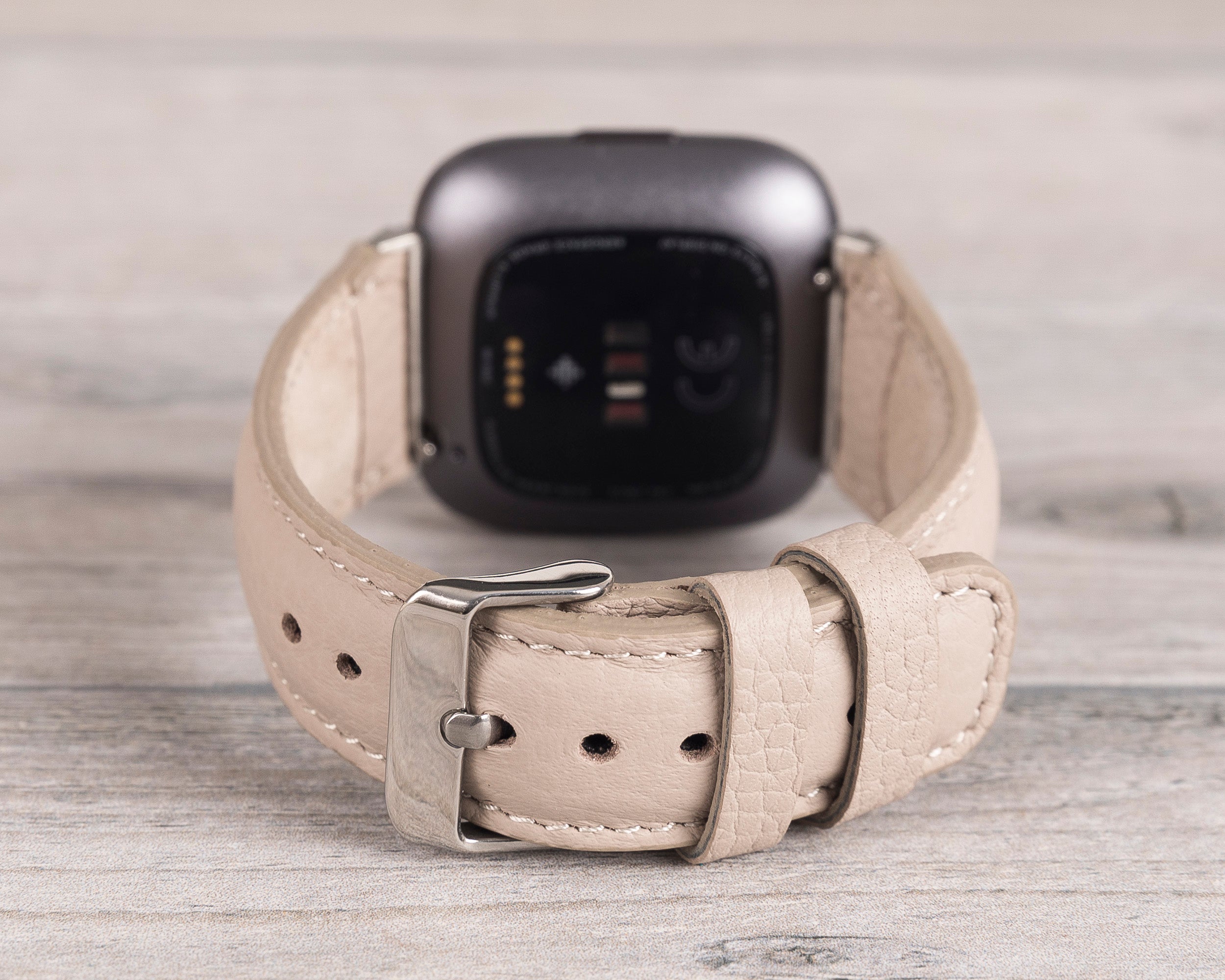 Beige Leather Classic Fitbit Watch Band