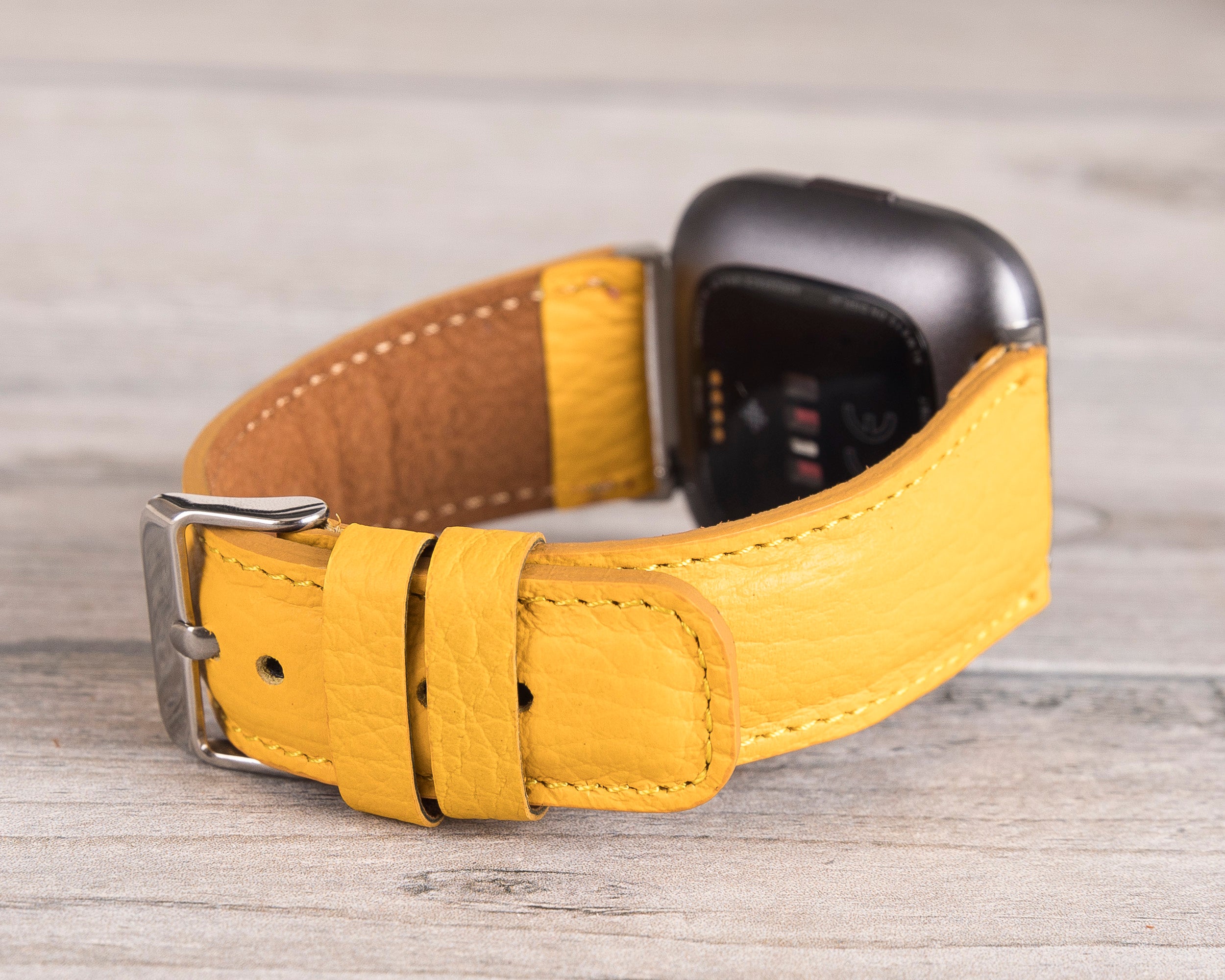 Yellow Leather Classic Fitbit Watch Band