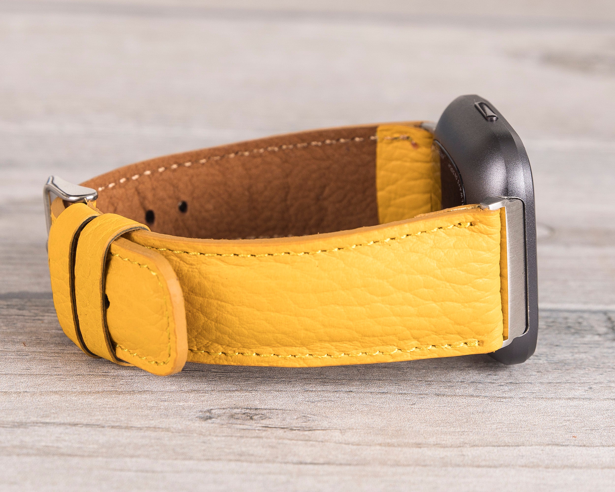 Yellow Leather Classic Fitbit Watch Band