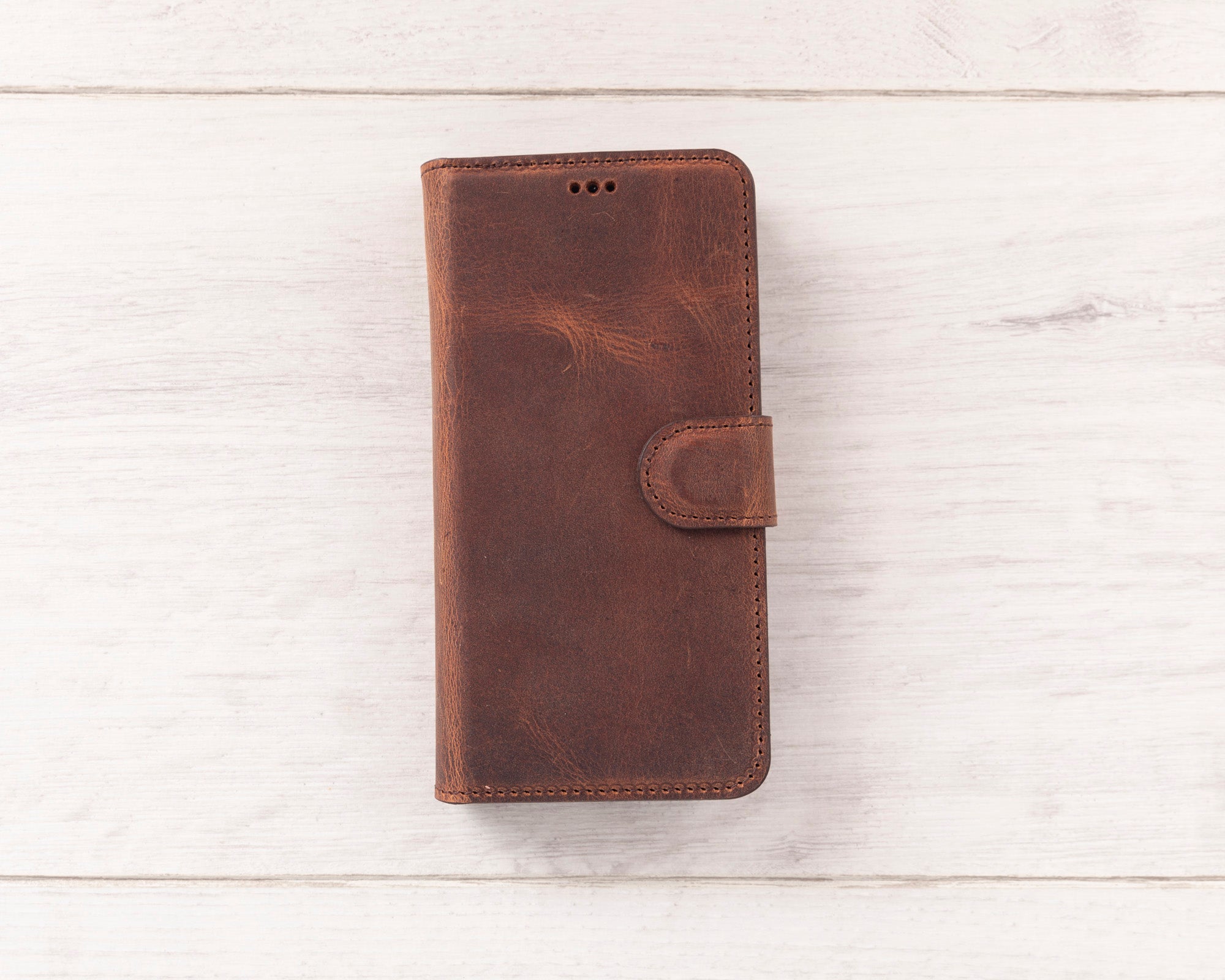 Distressed Brown Magnetic Leather Wallet Case for Galaxy S22 / S23 / S24