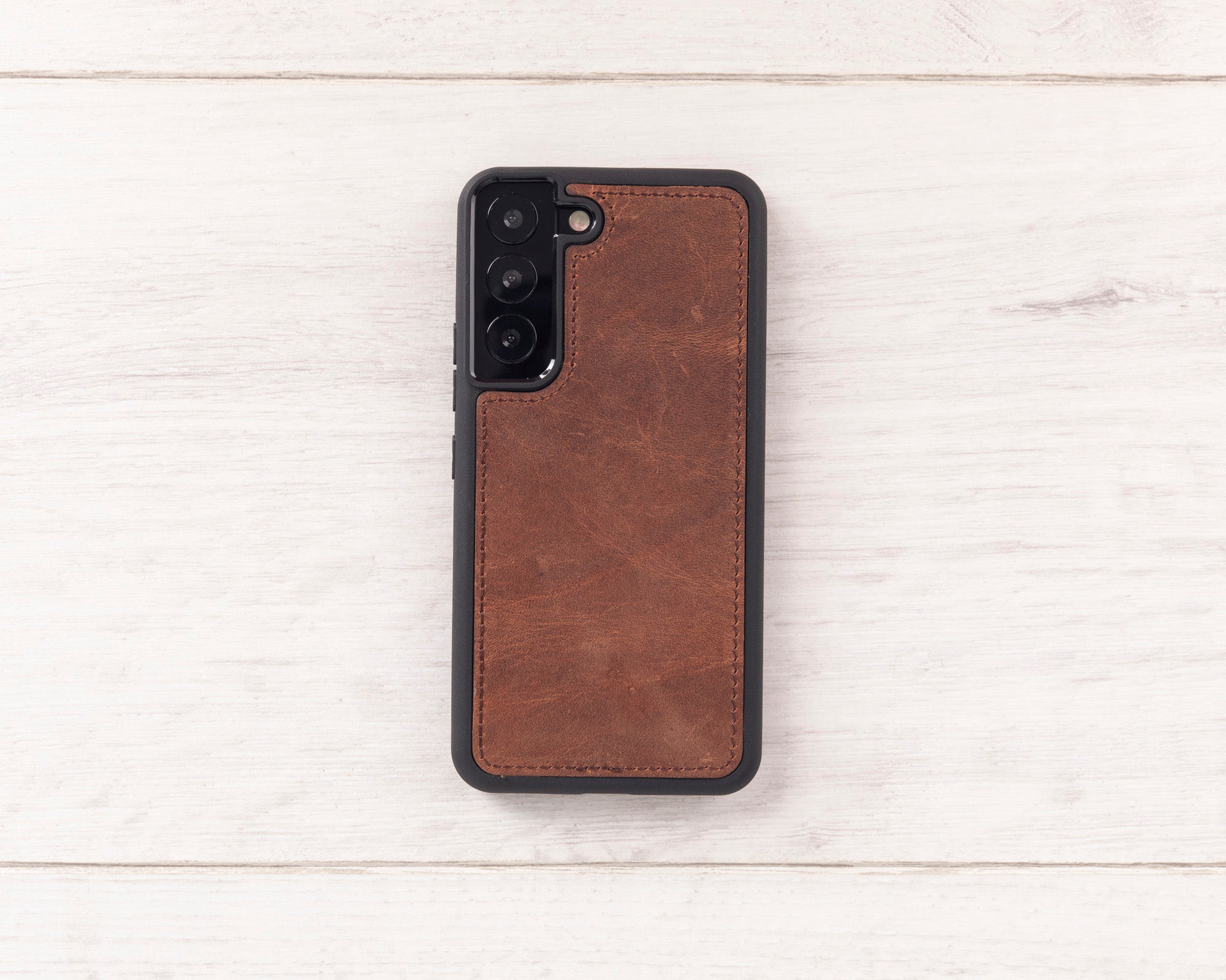 Distressed Brown Magnetic Leather Wallet Case for Galaxy S22 / S23 / S24