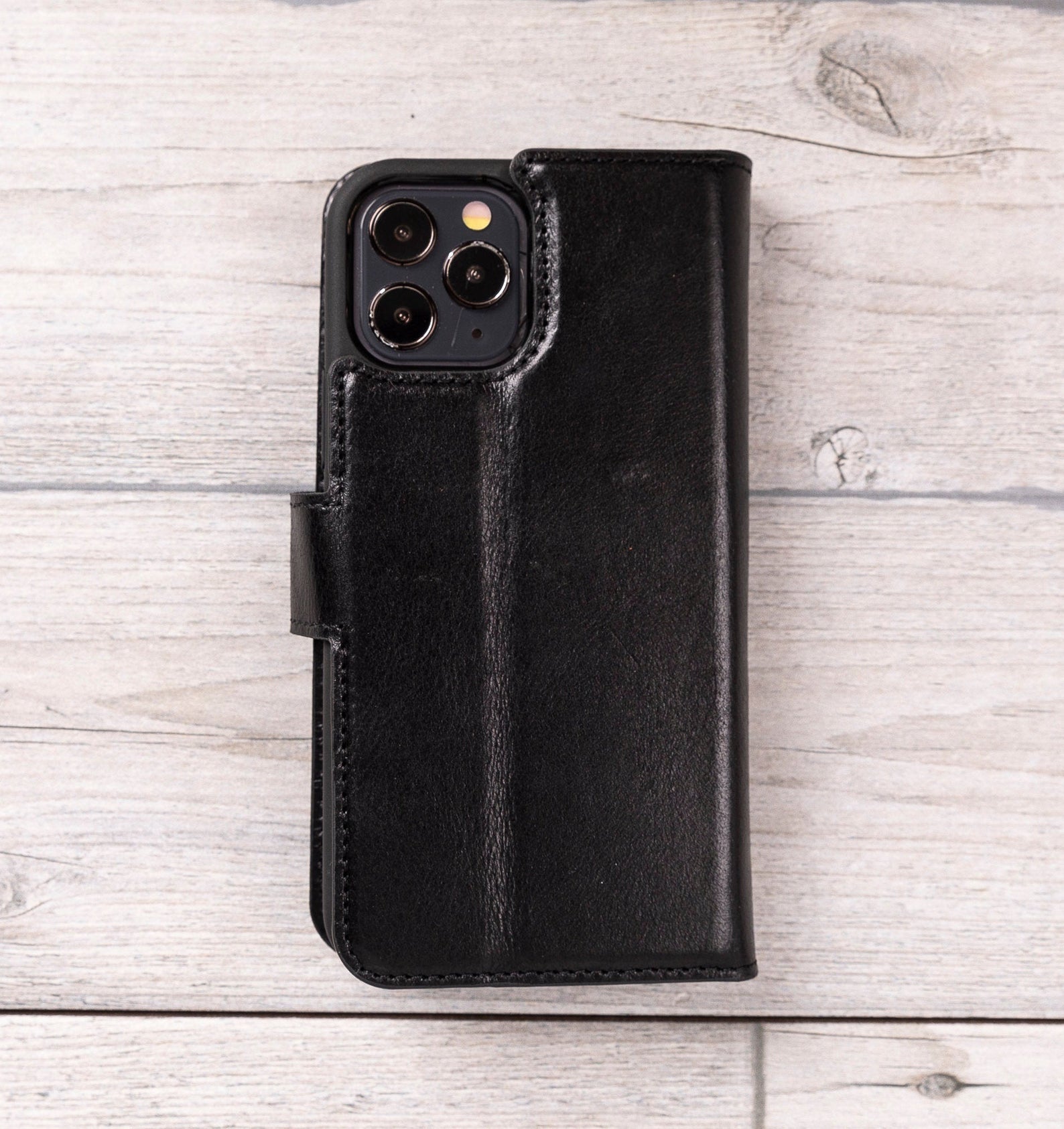 Black Leather Magnetic Wallet Case for iPhone 12 Models