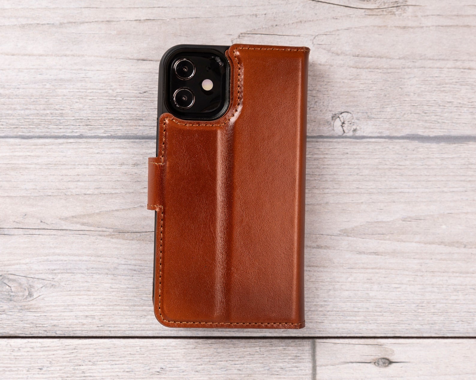 Burnished Tan Leather Magnetic Wallet Case for iPhone 12 Models