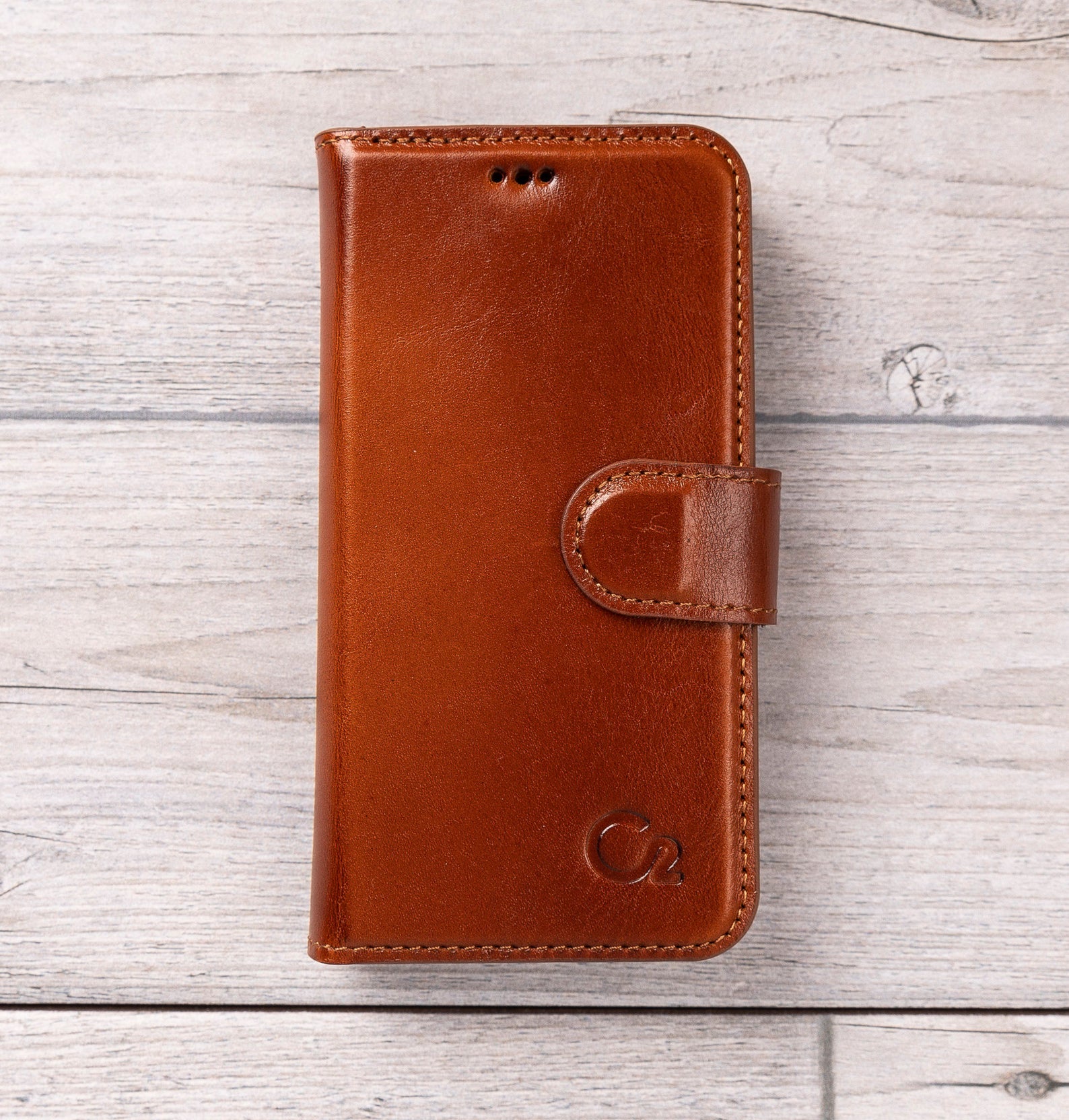Burnished Tan Leather Magnetic Wallet Case for iPhone 12 Models