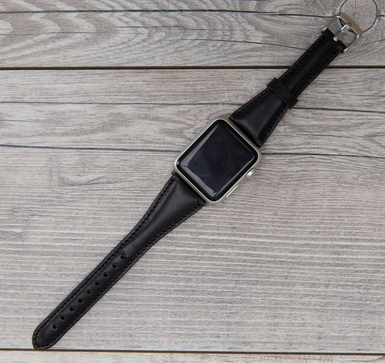 Leather Black Slim Band for Apple Watch