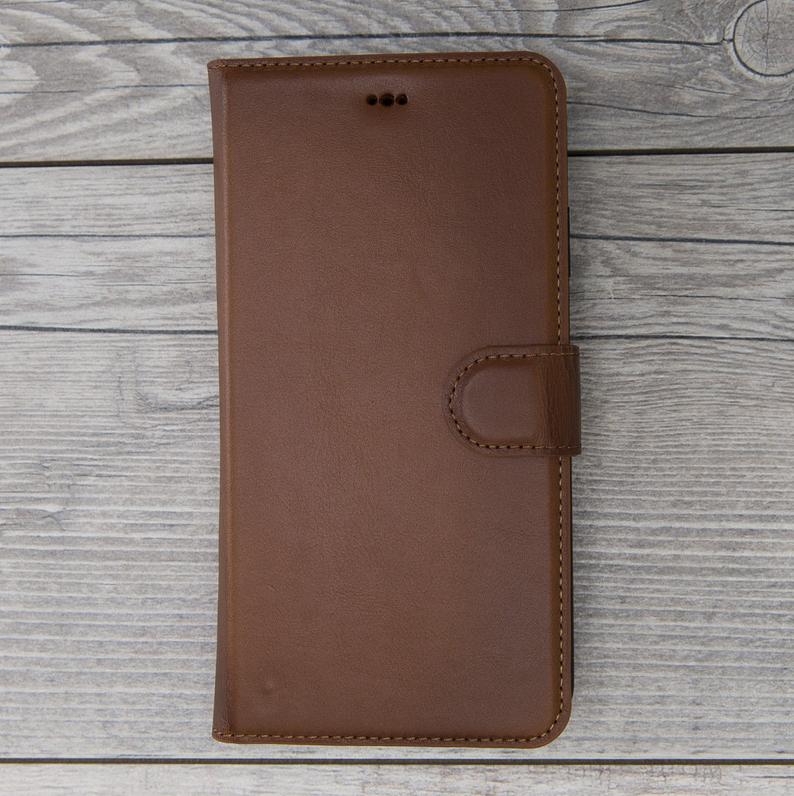 Burnished Brown Genuine Leather Magnetic Wallet Case for iPhone X/XS/XS Max