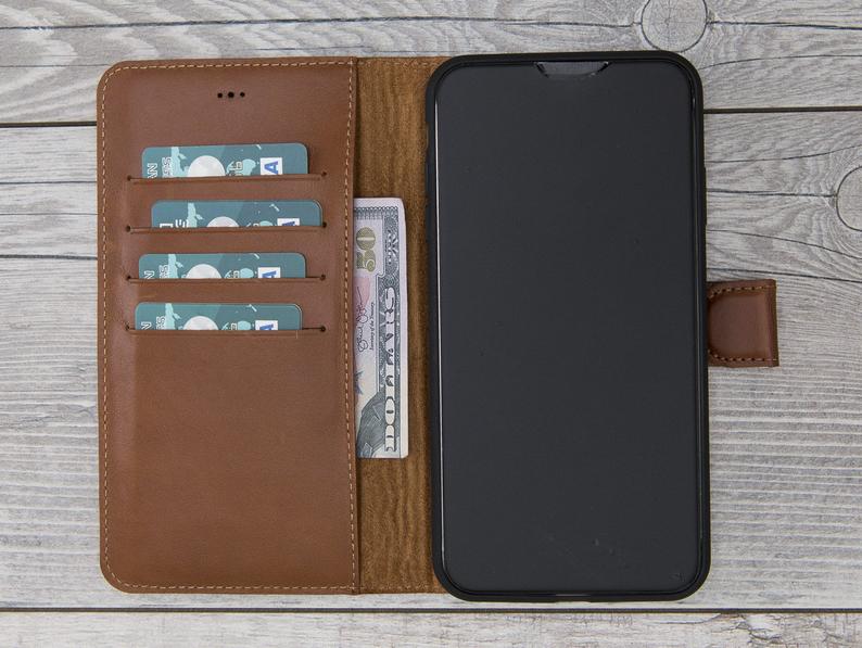 Burnished Brown Genuine Leather Magnetic Wallet Case for iPhone X/XS/XS Max