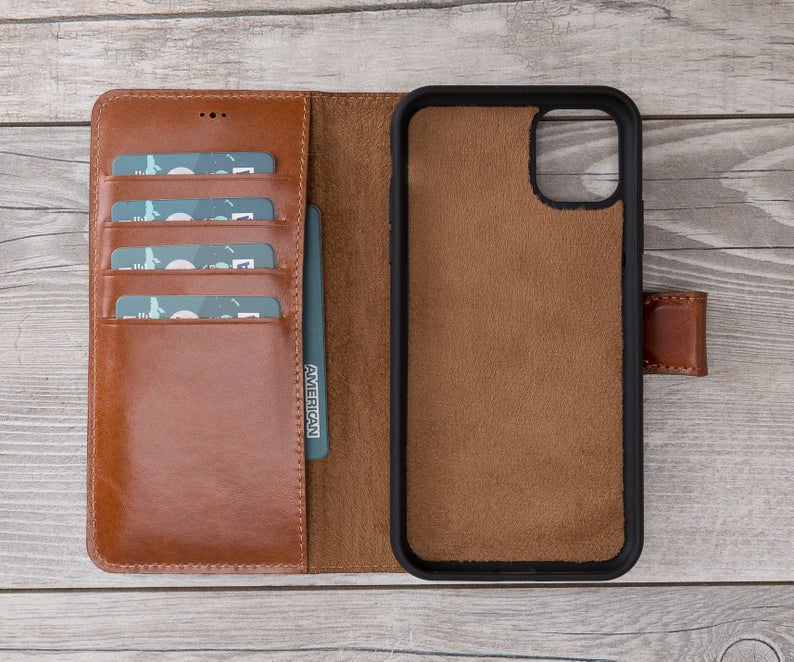 Burnished Brown Leather Magnetic Wallet Case for iPhone 11 Models