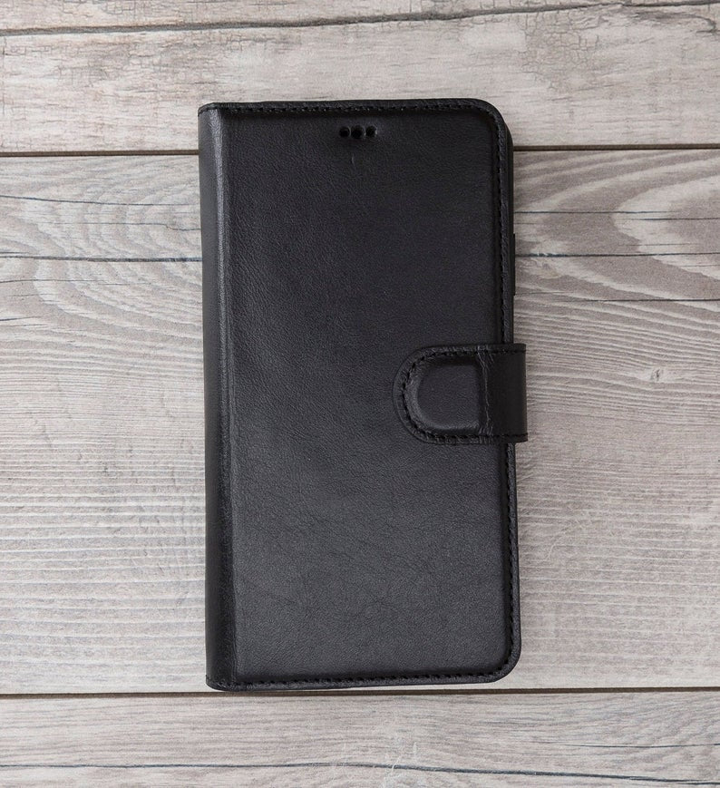 Black Leather Magnetic Wallet Case for iPhone 11 Models
