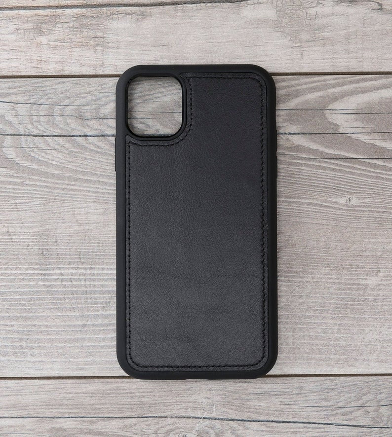 Black Leather Magnetic Wallet Case for iPhone 11 Models
