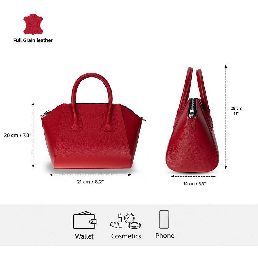 Alessia Women's Leather Bag, Red, Small