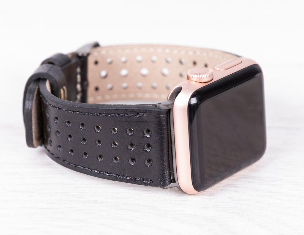 Genuine Leather Perforated Black Band for Apple Watch