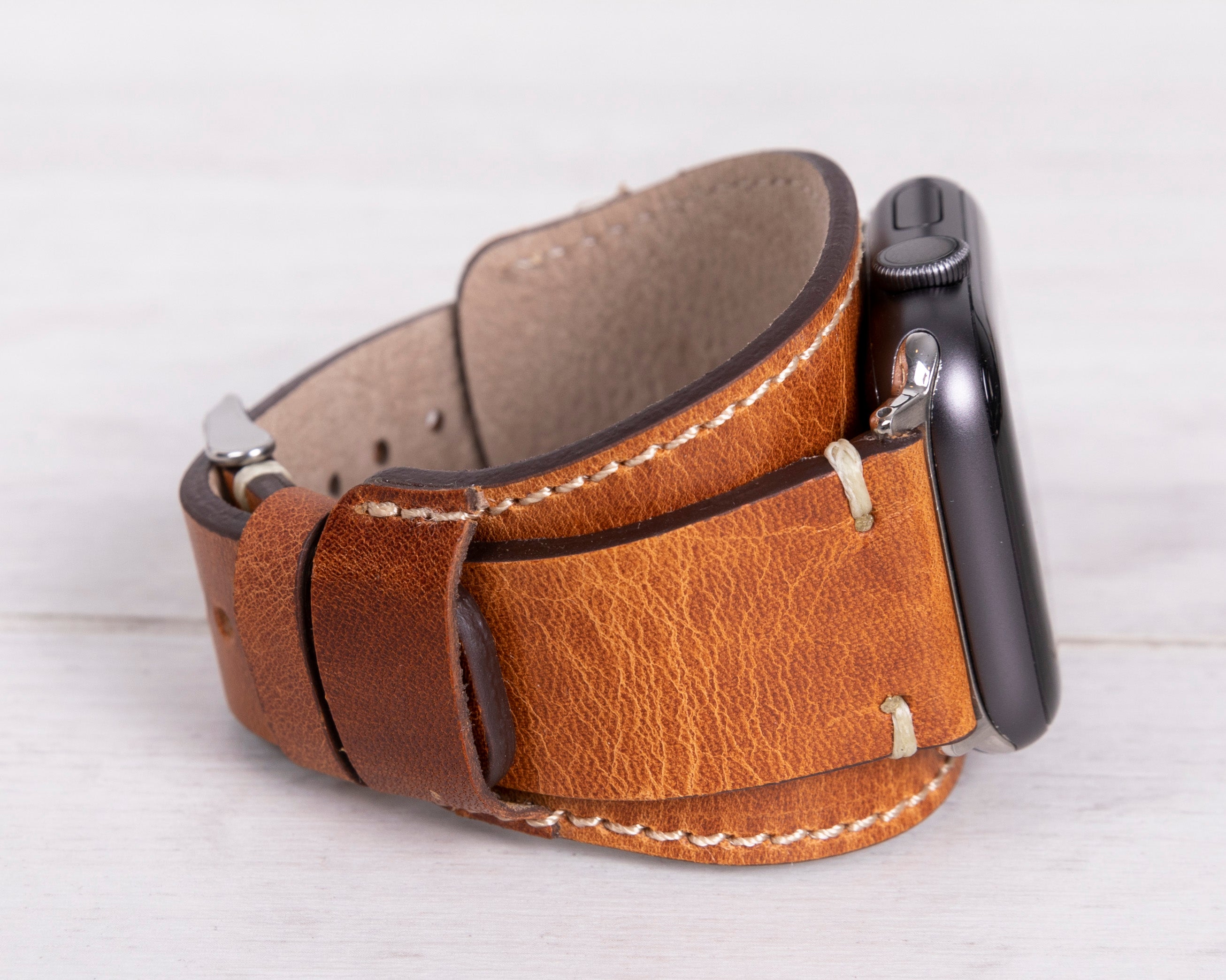 Camel Full Grain Leather Cuff for Apple Watch