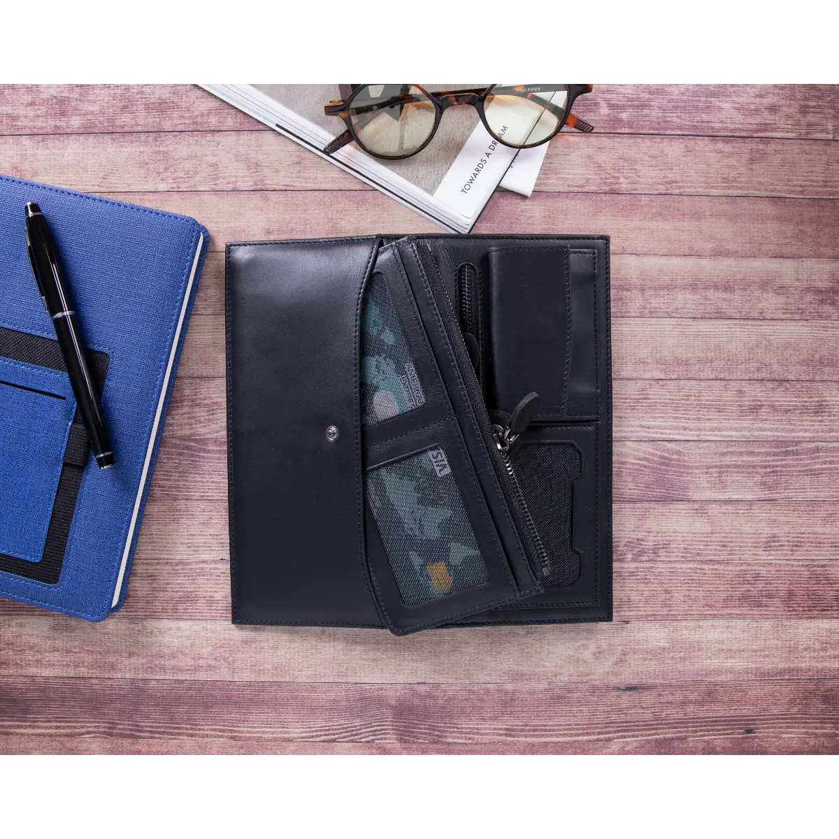 Unisex Leather Organizer Wallet-Black