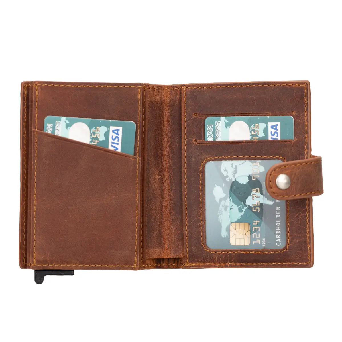 Palermo Leather Mechanical Card Holder-Distressed Brown