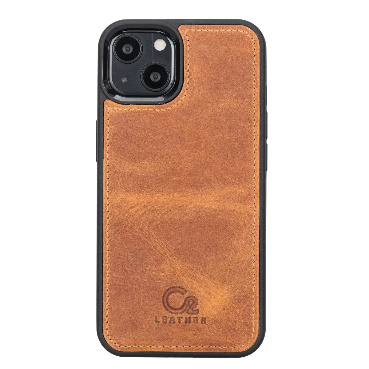 Camel Brown Leather Regular iPhone 13 Snap On Cover Case- O2 Leather