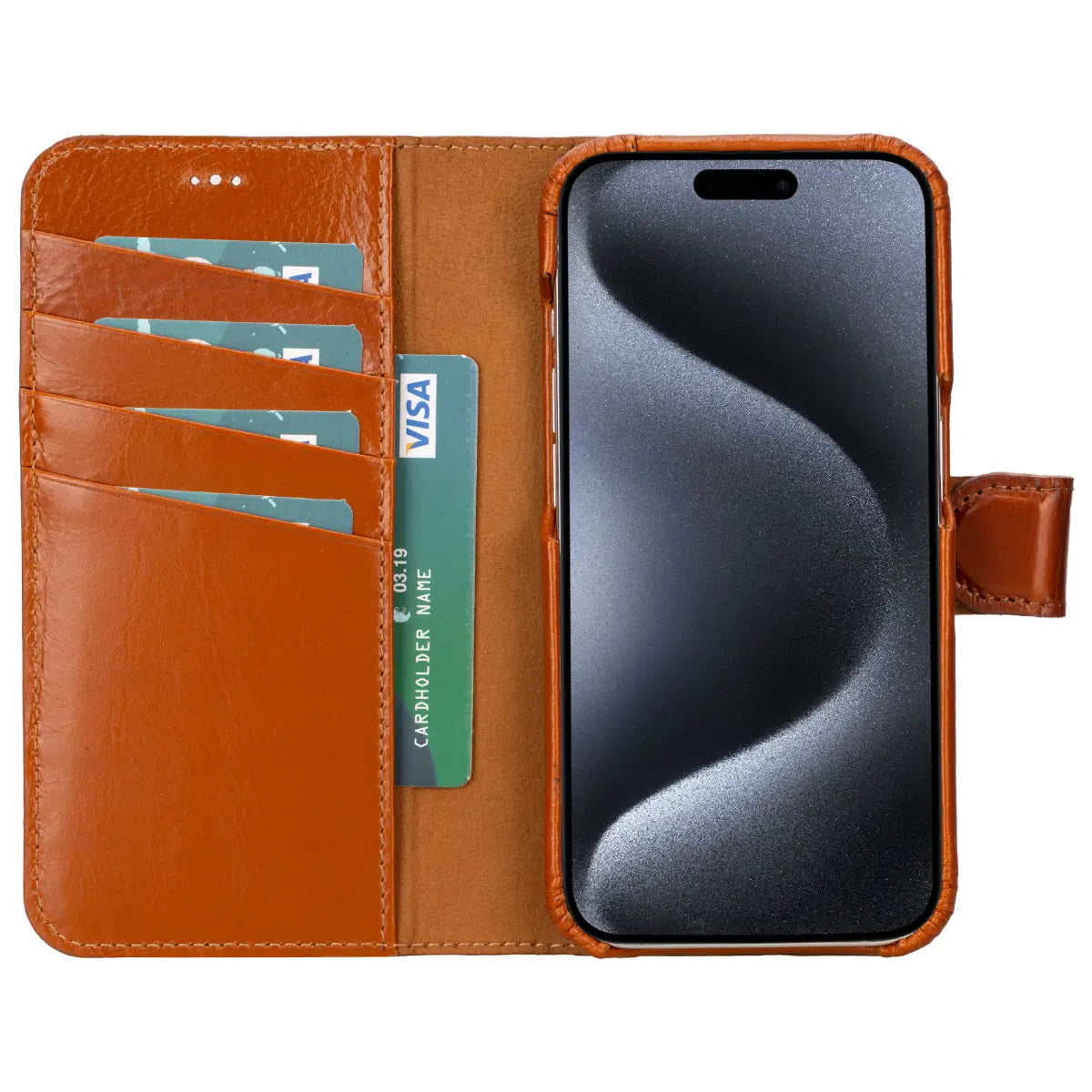 Burnished Tan Leather Prestige Wallet Case for iPhone 15 Pro