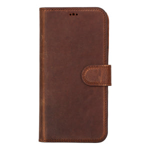 Antic Brown Leather Magnetic Wallet Case for iPhone 15 Pro MAX (6.7"), Prestige