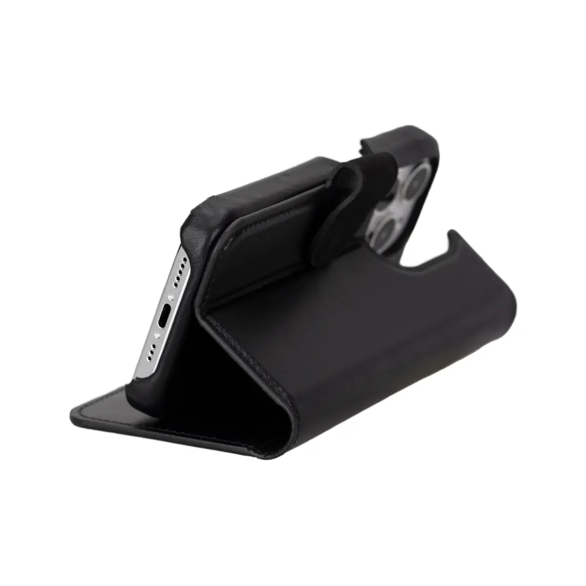 Black Leather Prestige Wallet Case for iPhone 15 Pro