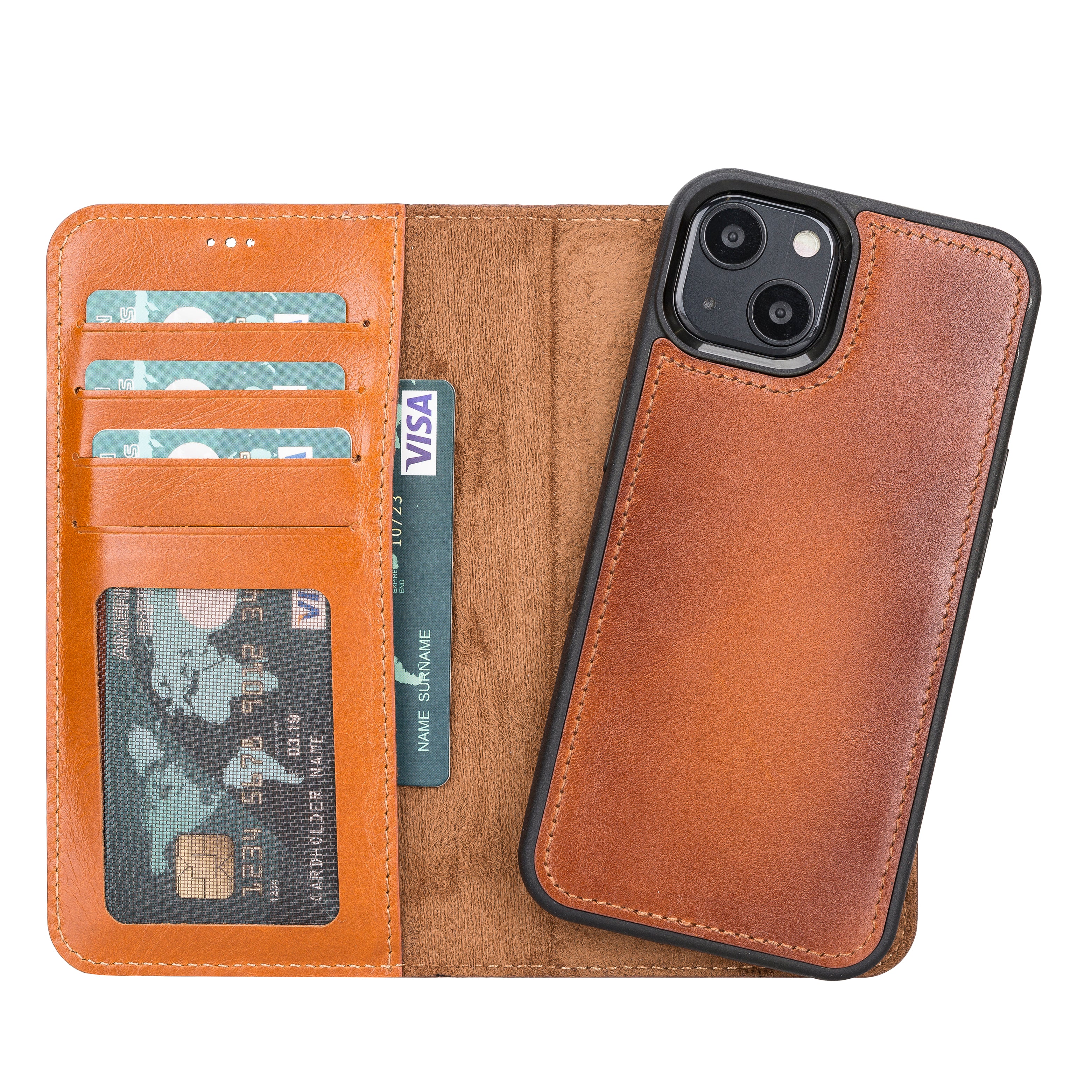 Burnished Tan Leather Magnetic Wallet Case for iPhone 13 (6.1")
