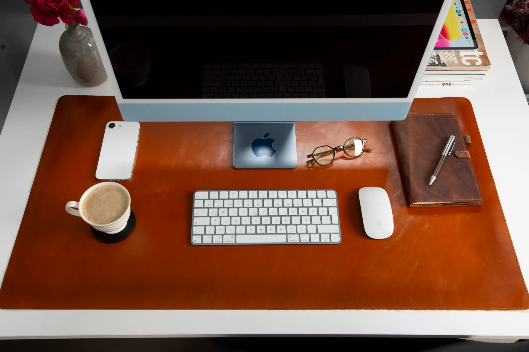 Burnished Tan Leather Desk Mat-Large Size