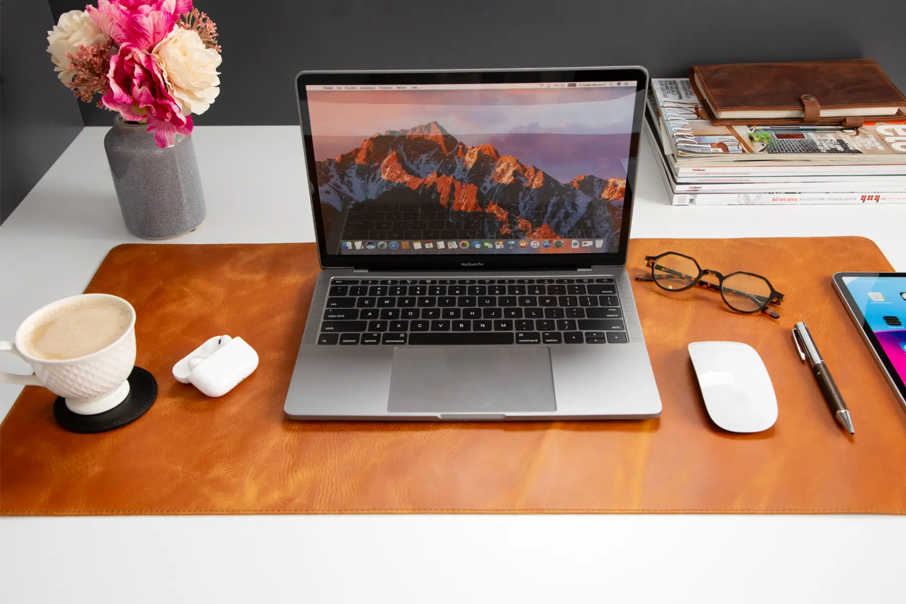 Camel Brown Leather Desk Mat-Medium Size