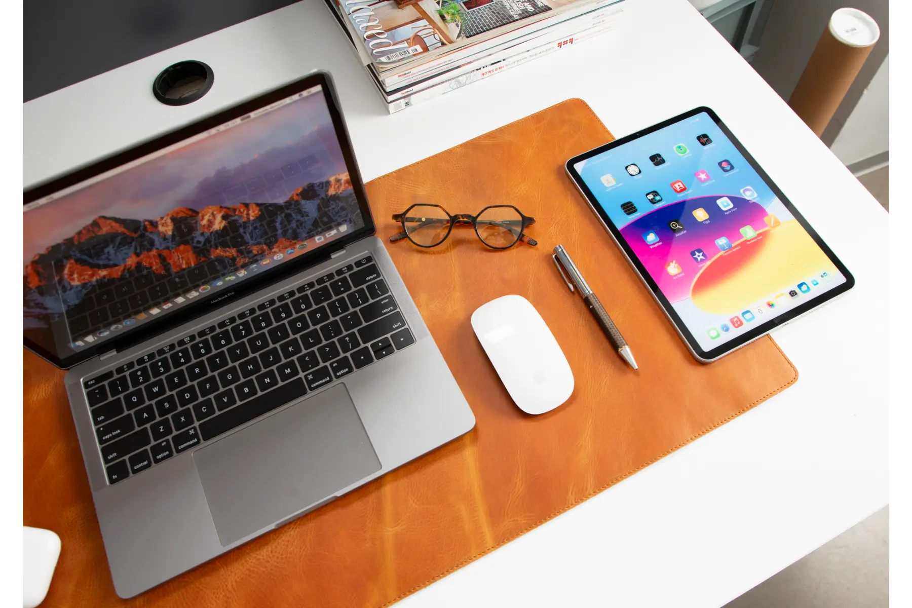 Camel Brown Leather Desk Mat-Medium Size