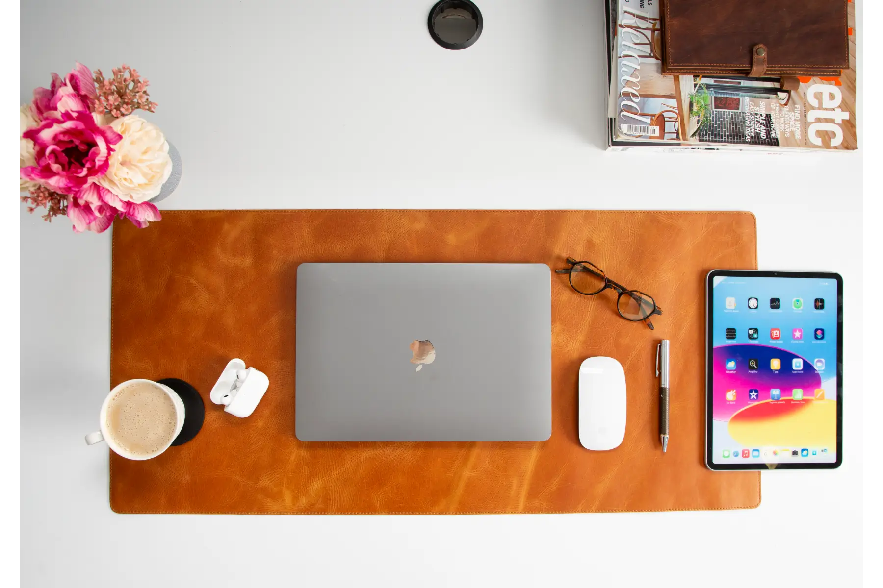 Camel Brown Leather Desk Mat-Medium Size