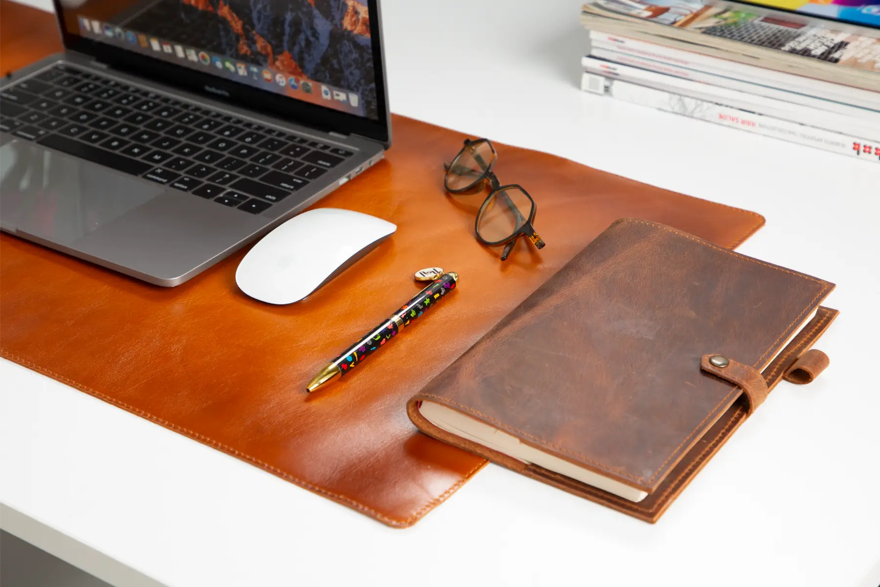 Burnished Tan Leather Desk Mat-Medium Size