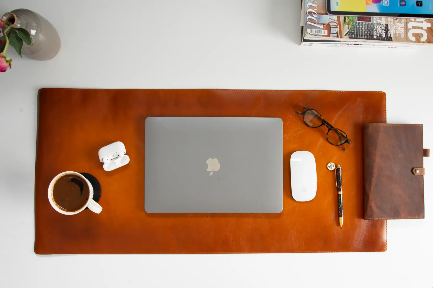 Burnished Tan Leather Desk Mat-Medium Size