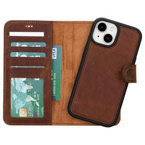 Antic Brown Leather Magnetic Case for iPhone 15 (6.1")