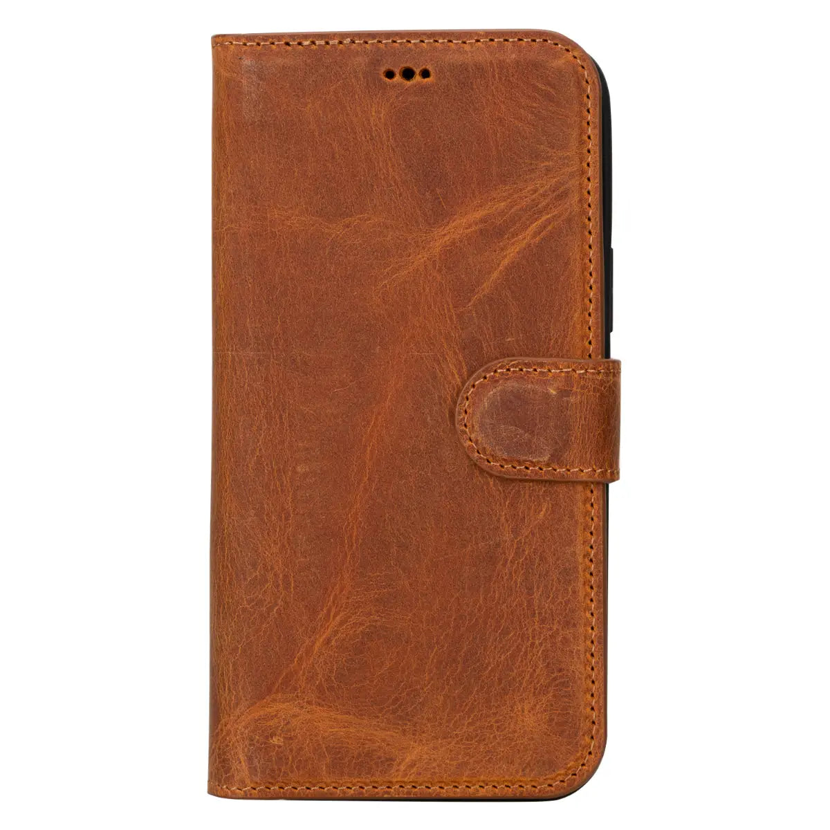 Camel Brown Leather Wallet Case for iPhone 15