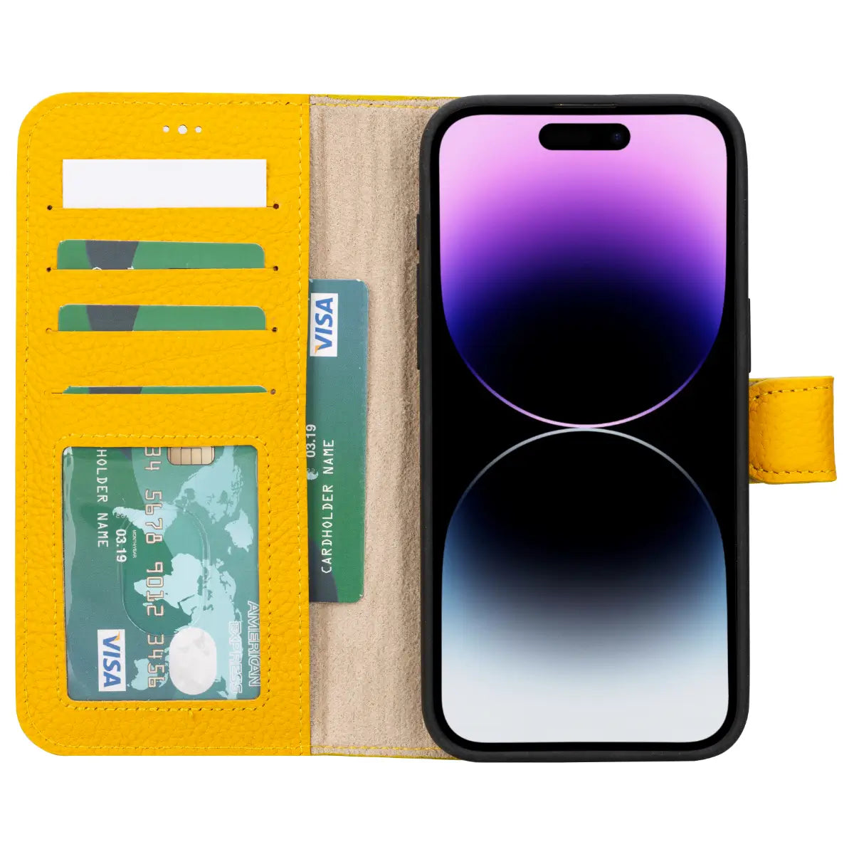 Yellow Leather Wallet Case for iPhone 16 Pro