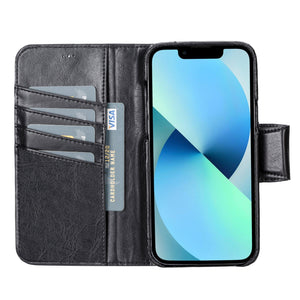 Black Leather Magnetic Wallet Case for iPhone 15 Pro (6.1"), Prestige