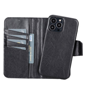 Black Leather Magnetic Wallet Case for iPhone 15 Pro (6.1"), Prestige