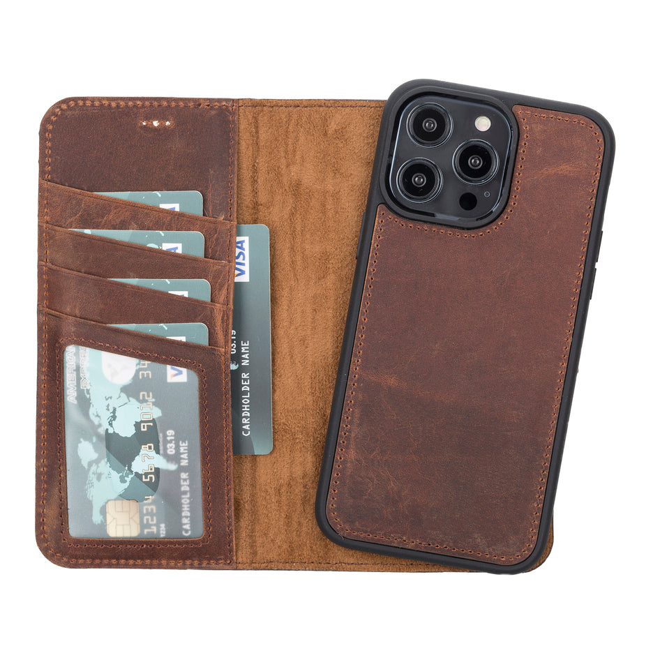 Antic Brown Leather Magnetic Case for iPhone 14 Pro MAX (6.7")
