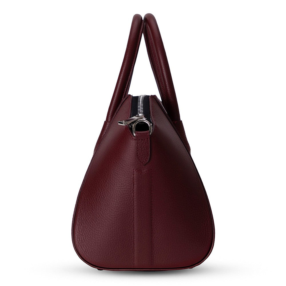Side view of Alessia women's Bordeaux leather bag, medium size