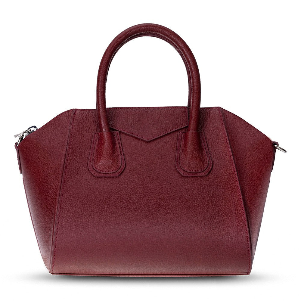 Alessia women's leather bag in Bordeaux, medium size, front view