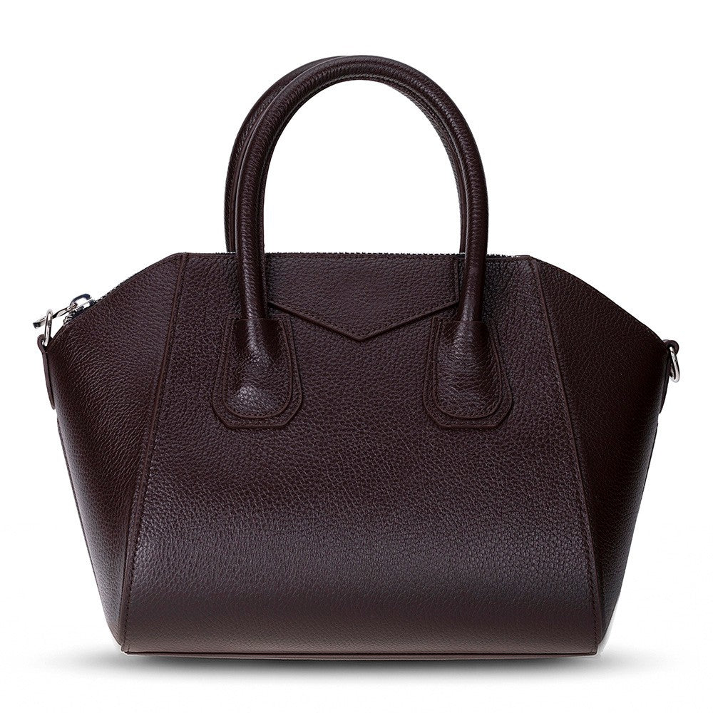 Alessia women's leather bag in dark brown, medium size, front view