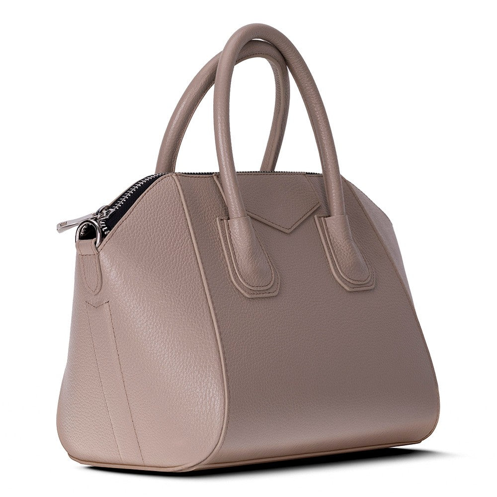 Side profile of Alessia women's mink leather bag with zipper detail