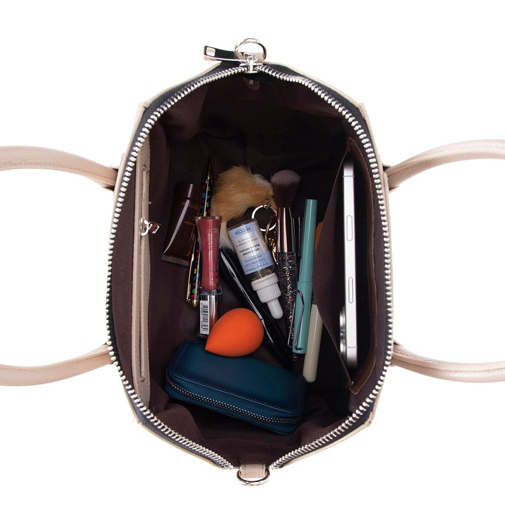 Interior view of Alessia women's mink leather bag with compartments