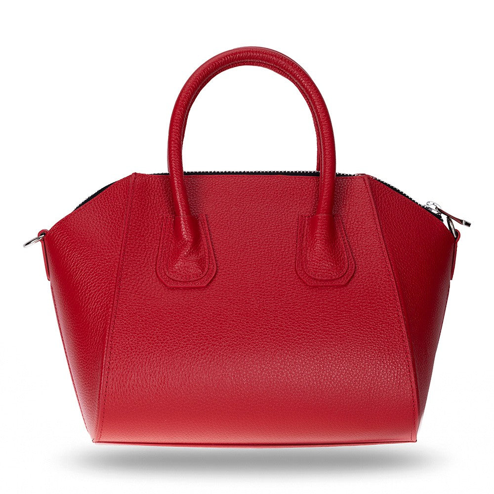 Back angle view of Alessia women's red leather bag