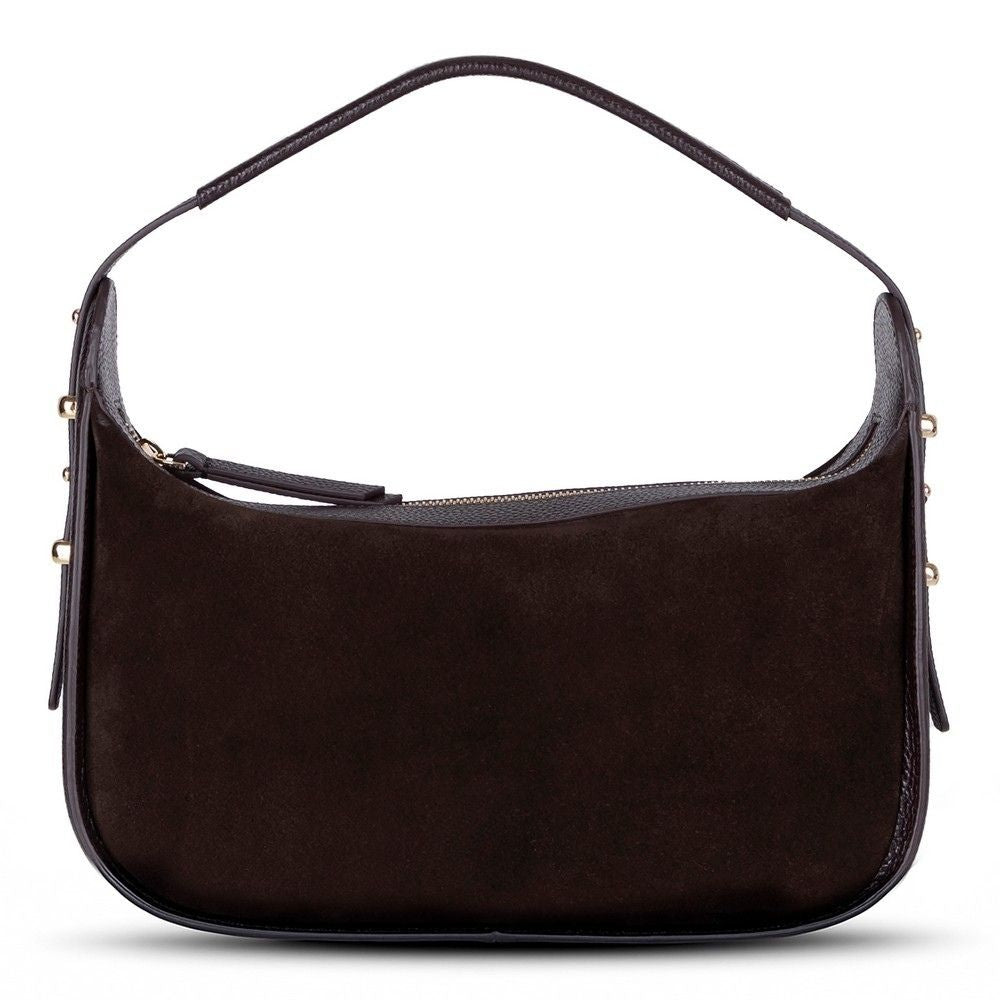 Back angle view of Bellara women's dark brown leather bag