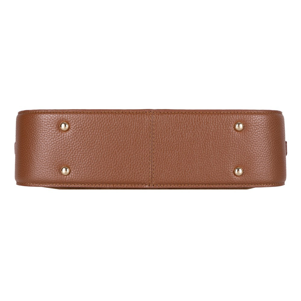 Bottom view of Bellara women's tan leather bag structure