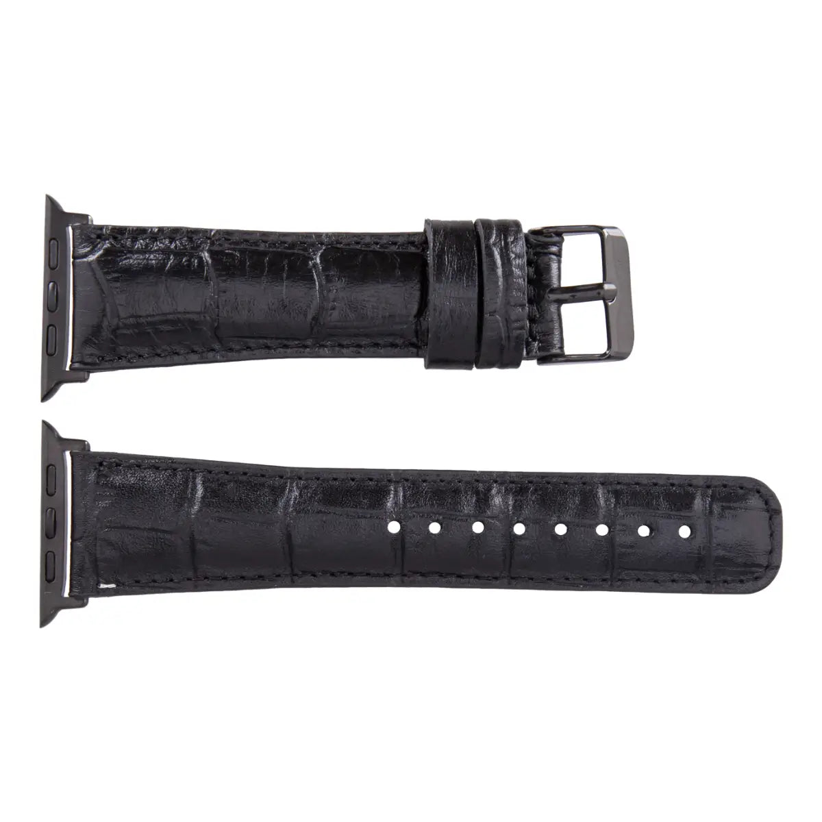 Black Croco Pattern Leather Classic Apple Watch Band 