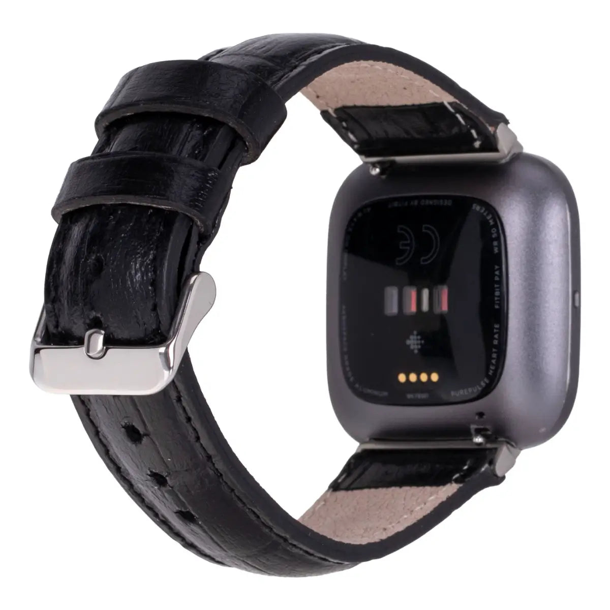 Black Croco Pattern Leather Fitbit Watch Band